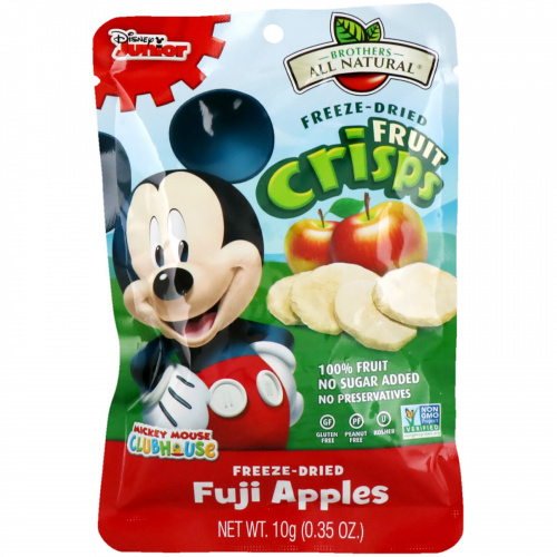 Brothers-All-Natural, Disney, Fruit-Crisps Variety Pack, Fuji Apple, Apple Cinnamon, Strawberry and Banana,  6 Single Serve Bags, 0.35 oz (10 g) Each