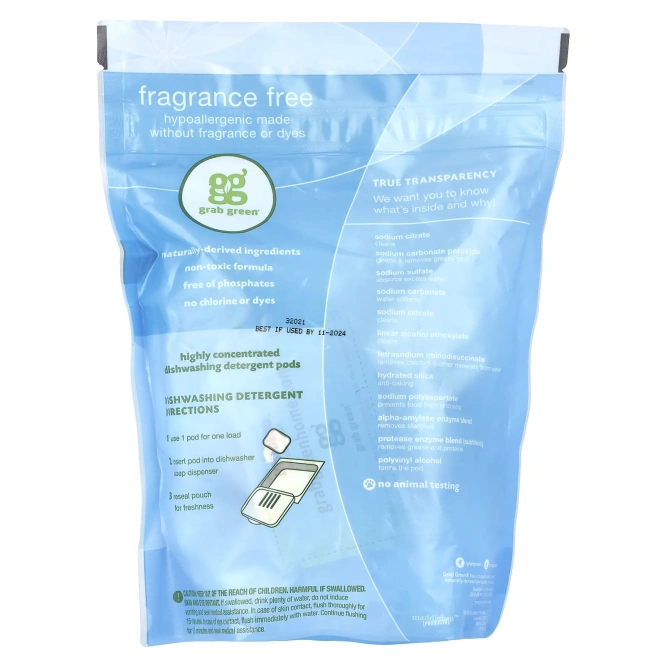 Grab Green, Средство для автоматических посудомоечных машин, без отдушек, 24 загрузки, 15,2 унции (432 г)