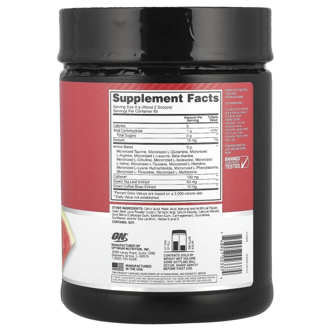 Optimum Nutrition, Энергия незаменимых аминокислот с фруктовым вкусом, 585г