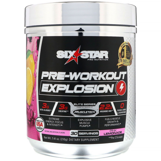 Six Star, Pre-Workout Explosion, розовый лимонад, 210 г