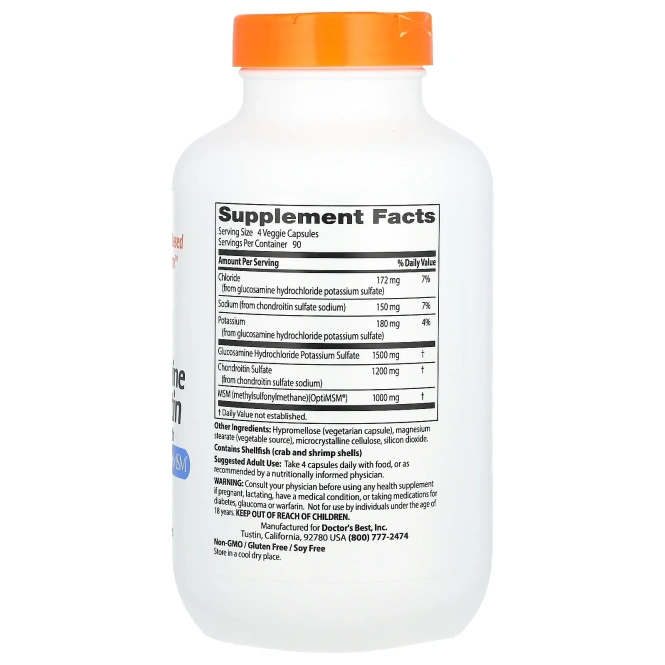 Doctor's Best Глюкозамин Хондроитин MSM с OptiMSM, 360 растительных капсул