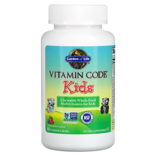 Garden of Life, Vitamin Code, Жевательные мультивитамины из цельных продуктов для детей, Вишневый вкус, 60 жевательных медведей