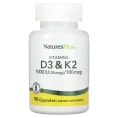 Nature's Plus, витамин D3 / K2, 1000 МЕ, 100 mcg, 90 Vegetarian Capsules