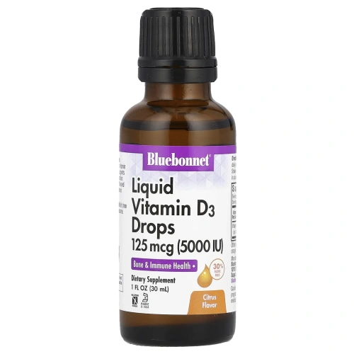 Bluebonnet Nutrition, Жидкий витамин D3, в каплях, цитрус, 5000 МЕ, 1 жидкая унция (30 мл)