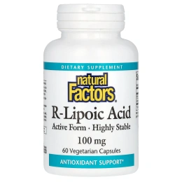 Natural Factors, R-липоевая кислота+, 100 мг, 60 вегетарианских капсул