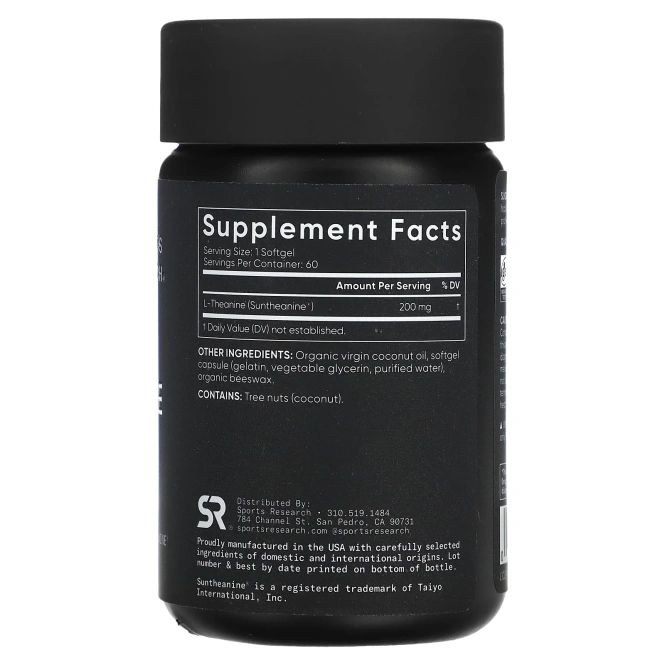Sports Research, L-тианин, 200 мг, 60 мягких желатиновых капсул с жидкостью