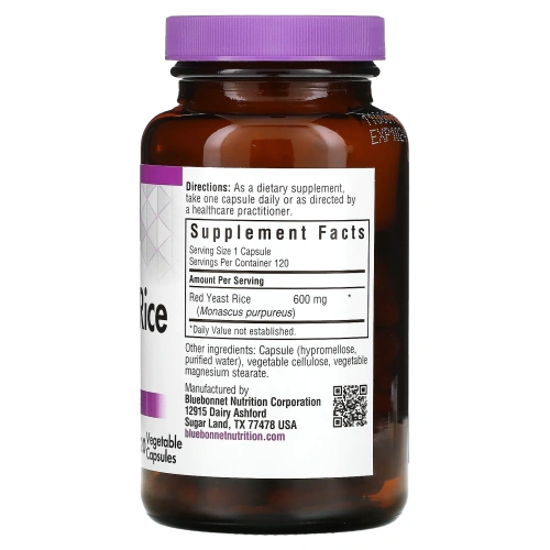 Bluebonnet Nutrition, Красный дрожжевой рис, 600 мг, 120 растительных капсул