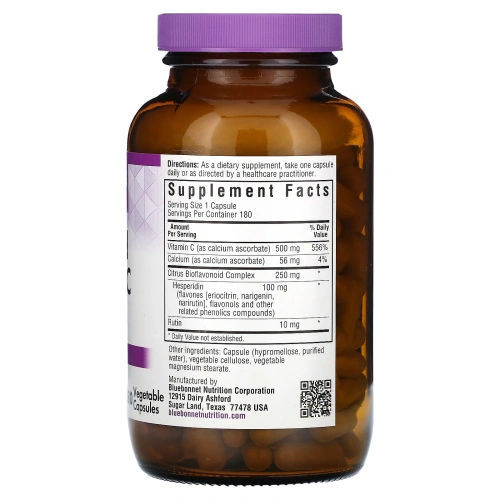 Bluebonnet Nutrition, Буферизированный витамин С, 500 мг, 180 капсул