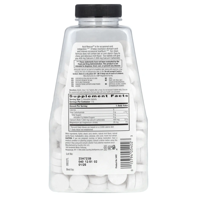 Country Life, Acid Rescue Мята 220 таблеток