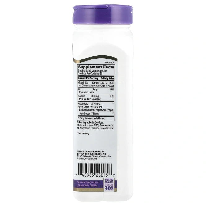 21st Century, Яблочный уксус, 90 капсул