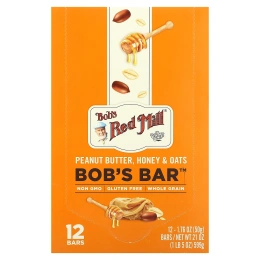 Bob's Red Mill, Bob's Bar, арахисовая паста, мед и овес, 12 батончиков по 50 г (1,76 унции)