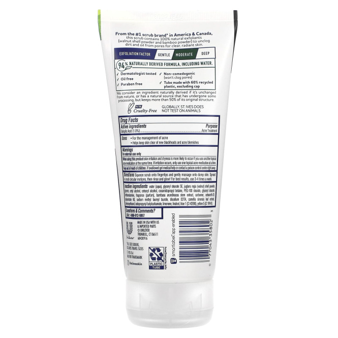 St. Ives, Скраб с зеленым чаем и бамбуком, очищение от угрей, 6 унций (170 г)