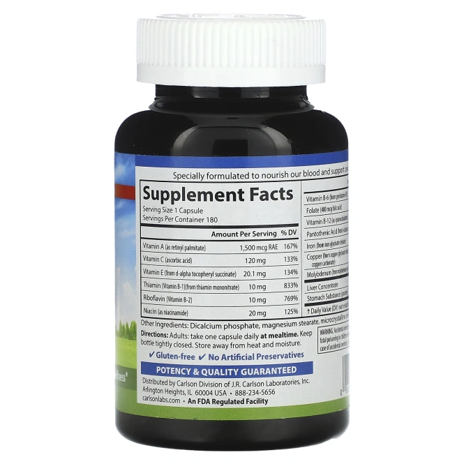 Carlson, Питательные вещества для крови, 180 капсул