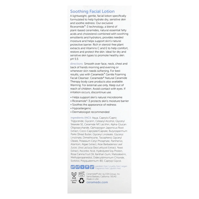 Ceramedx, успокаивающий лосьон для лица, без отдушек, 118 мл (4 жидк. унций)