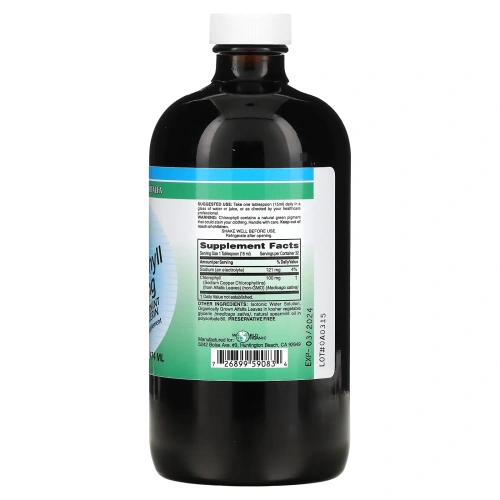 World Organic, Жидкий хлорофилл, с мятой и глицерином, 100 мг, 16 жидких унций (474 мл)
