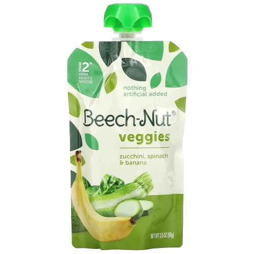 Beech-Nut, Veggies, цукини, этап 2, шпинат и банан, 12 пакетиков по 99 г (3,5 унции)