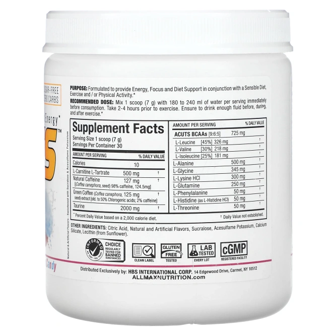 ALLMAX, ACUTS, аминокислотная энергия, со вкусом сладкой ваты, 210 г (7,4 унции)