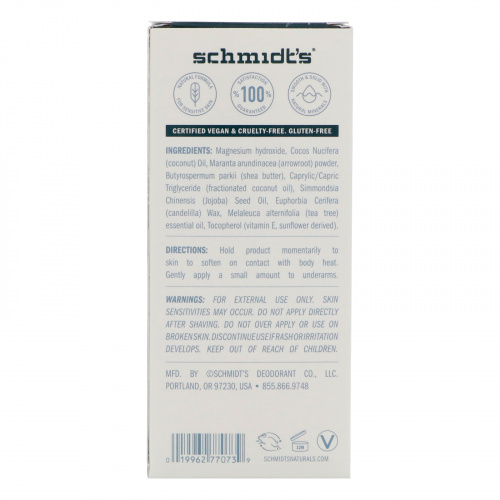 Schmidt's, Формула для чувствительной кожи, чайное дерево, 3,25 унции (92 г)