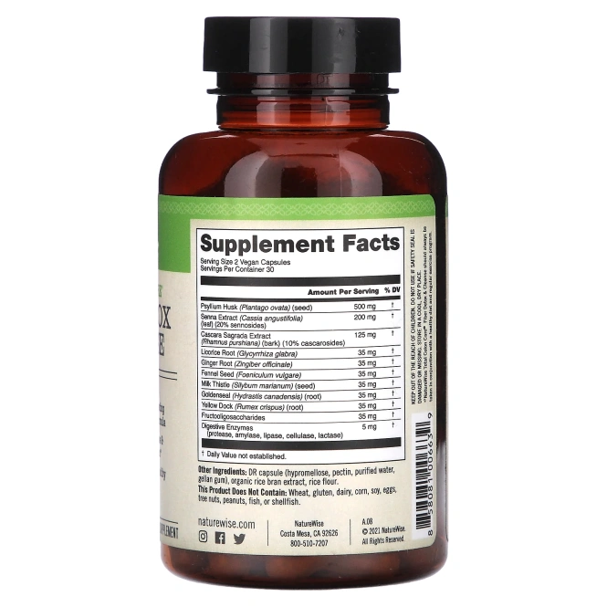 NatureWise, Total Colon Care, средство для детоксикации и очищения клетчатки, 60 веганских капсул