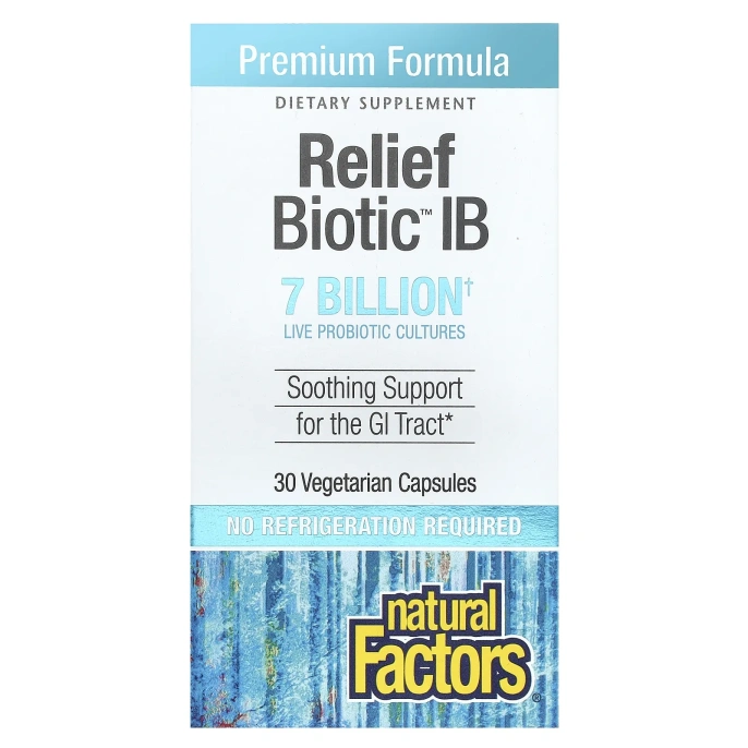 Natural Factors, ReliefBiotic, 7 миллиардов активных клеток, 30 вегетарианских капсул