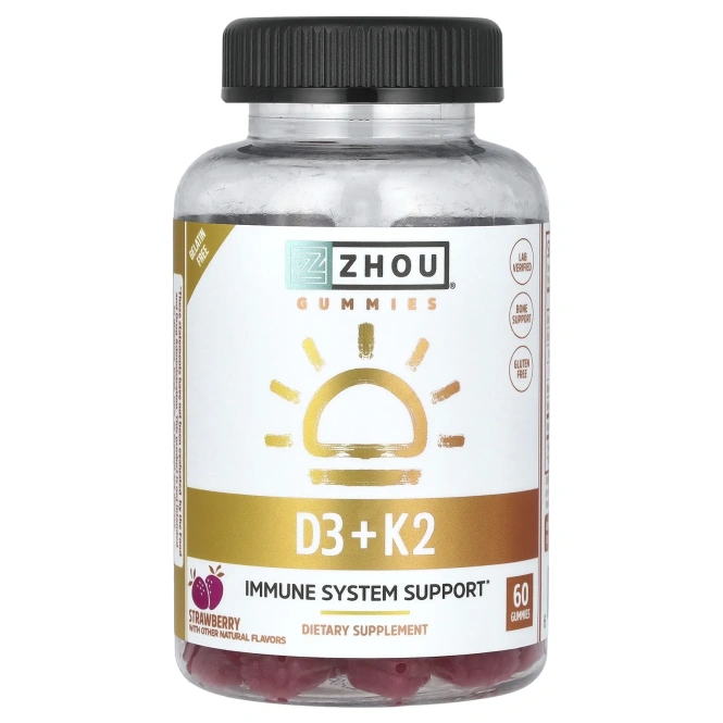 Zhou Nutrition, K2 + D3, клубника, 60 жевательных таблеток