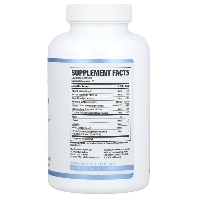 Revive, Calm+, 180 растительных капсул