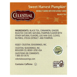 Celestial Seasonings, черный чай, сладкая тыква, 18 чайных пакетиков, 57 г (2 унции)