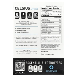 Celsius, Live Fit, увлажнение, незаменимые электролиты, без кофеина, синяя роза, 14 стиков в виде порошка для увлажнения, по 7,28 г (0,26 унции)