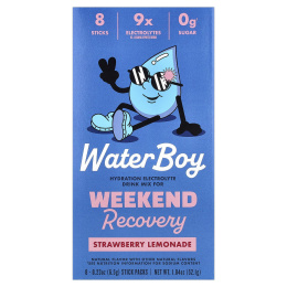 Waterboy, Weekend Recovery, смесь для приготовления напитков с электролитами для гидратации, со вкусом клубничного лимонада, 8 порционных стиков по 6,5 г (0,23 унции)