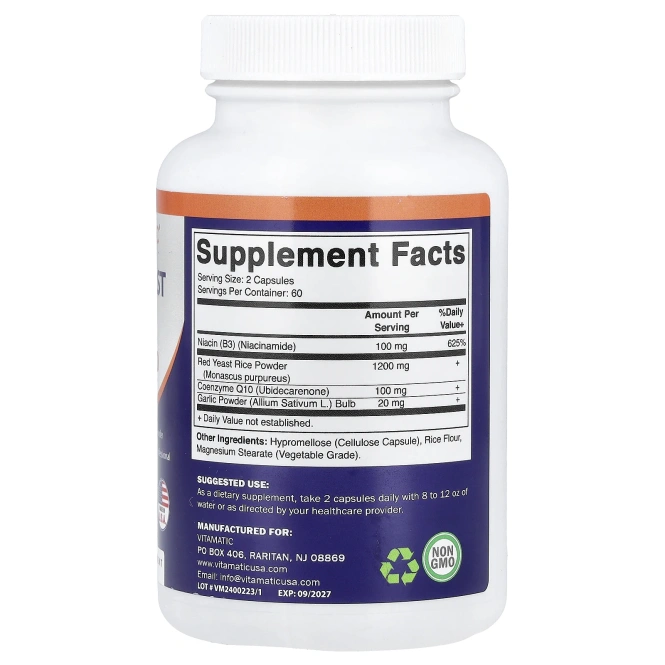 Vitamatic, красный дрожжевой рис с коэнзимом Q10, 120 капсул