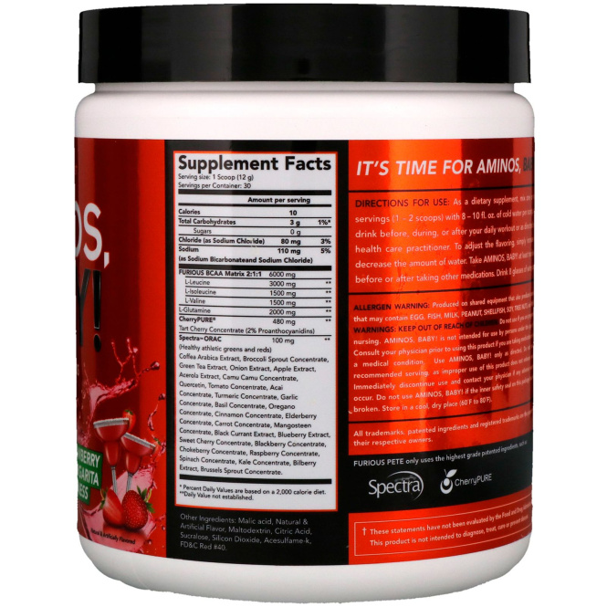 FURIOUS FORMULATIONS, Aminos Baby!, аминокислоты с разветвленной цепью,со вкусом клубничного коктейля, 360 г (12.7 oz)