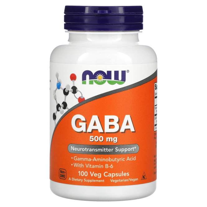 NOW GABA 500 mg ГАМК, 100 растительных капсул