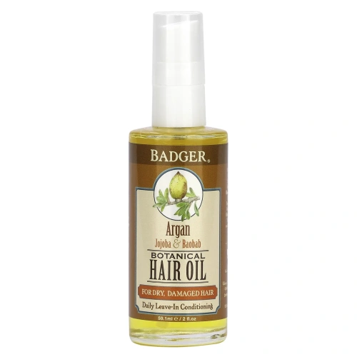 Badger Company, Ботаническое масло для волос Аргана, масло жожоба и баобаб, 2 жидкие унции (59,1 мл)