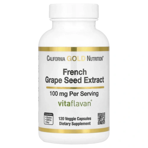 California Gold Nutrition, Французский экстракт виноградных косточек, VitaFlavan, антиоксидант полифенол, 100 мг, 120 вегетарианских капсул