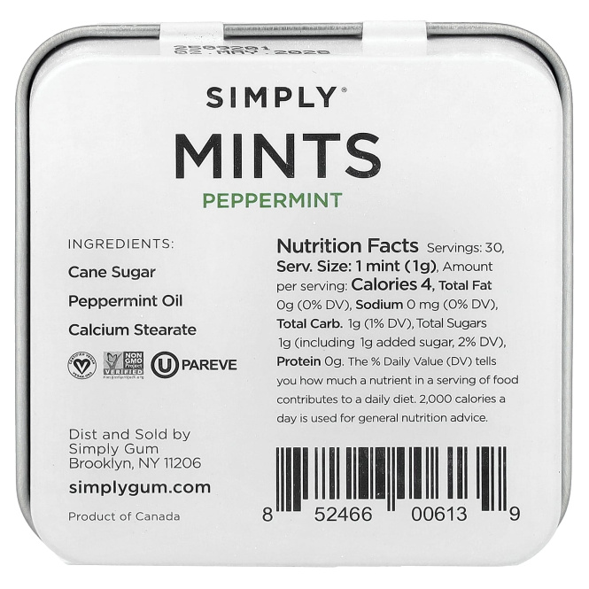 Simply Gum, Mints, перечная мята, 30 г (1,1 унции)