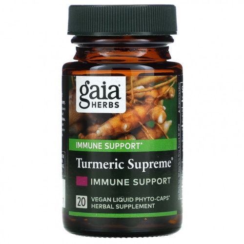 Gaia Herbs, Turmeric Supreme, поддержка иммунитета, 20 жидких растительных капсул