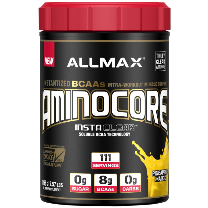 ALLMAX Nutrition, AMINOCORE, BCAA, 8G BCAAs, 100% Pure 45:30:25 Ratio, Gluten Free, Pineapple Mango, 2.57 lbs. (1166 g)