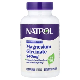Natrol, глицинат магния, высокая степень усвояемости, 60 капсул (120 мг в 1 капсуле)