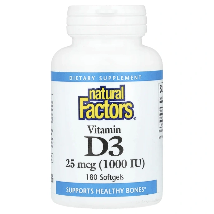 Natural Factors, витамин D3, 25 мкг 1000 МЕ, 180 капсул