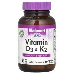 Bluebonnet Nutrition, витамины D3 и K2, 60 вегетарианских капсул