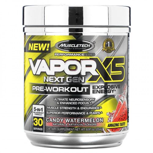 Muscletech, PerformanceSeries, Vapor X5 Next Gen, Pre-Workout, Candy Watermelon, 8.97 oz (254 g)