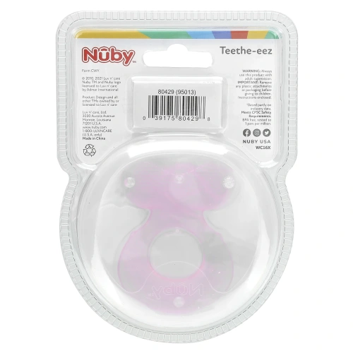Nuby, Teethe-eez, силиконовые прорезыватели для зубов, для детей от 3 месяцев, розовые, набор из 2 предметов