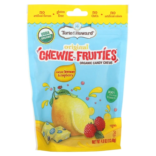 Torie & Howard, Органические жевательные фруктовые конфеты, лимон Мейера и малина, 113,4 г (4 унции)