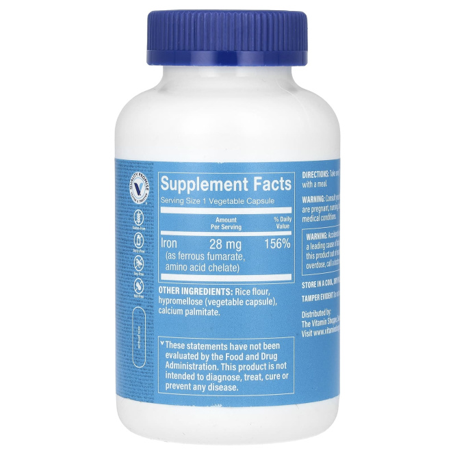 The Vitamin Shoppe, железо, 28 мг, 300 растительных капсул