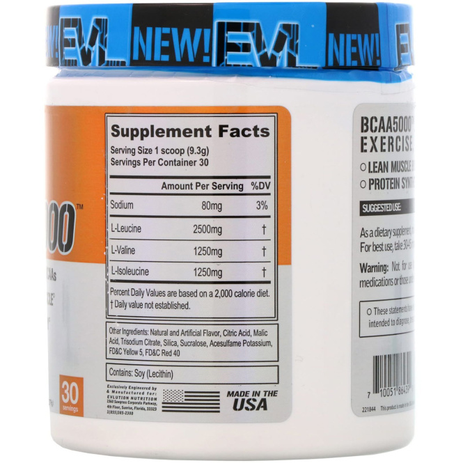 EVLution Nutrition, BCAA5000, персиковый лимонад, 9,8 унц. (279 г)