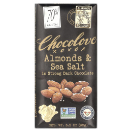 Chocolove, черный шоколад с миндалем и морской солью, 70% какао, 90 г (3,2 унции)