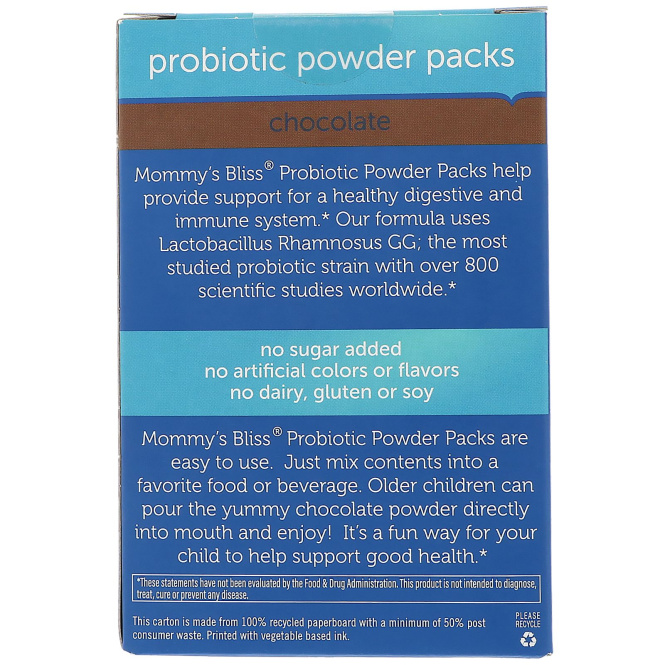 Mommy's Bliss, Порошок пробиотиков пакетированный, шоколад, 1 год +, 30 пакетиков порошка, 0,06 унц. (1,7 г) каждый