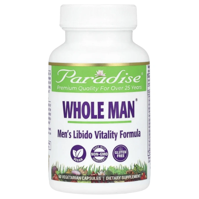 Paradise Herbs, Whole Man, формула поддержания жизненной силы мужского либидо, 60 вегетарианских капсул