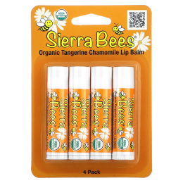 Sierra Bees, Органический бальзам для губ, мандарин и ромашка, 4 шт., 0,15 унции (4,25 г) каждый