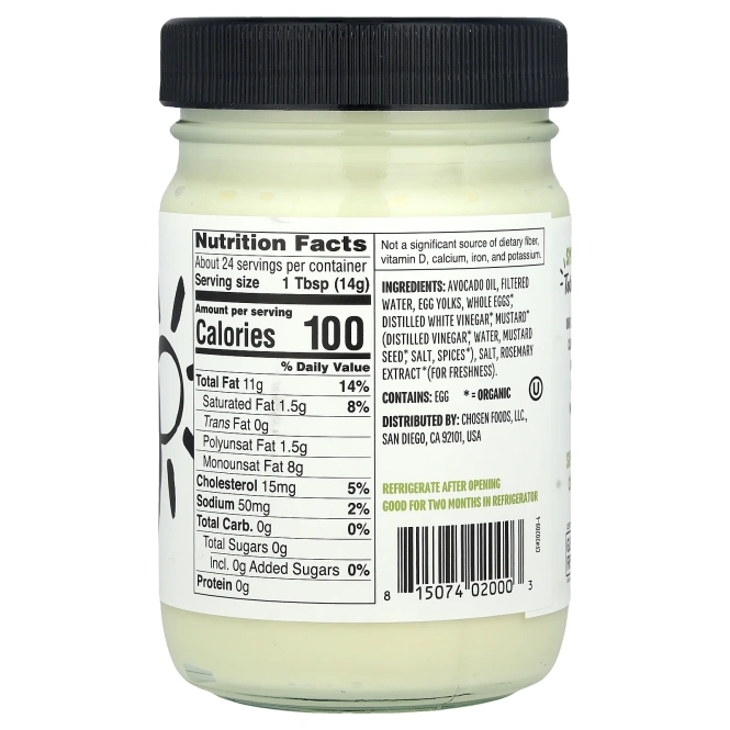 Chosen Foods, классический майонез, изготовленный из 100% чистого масла авокадо, 355 мл (12 жидк. унций)